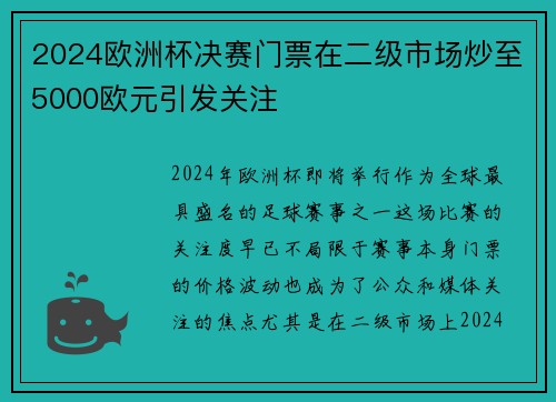 2024欧洲杯决赛门票在二级市场炒至5000欧元引发关注