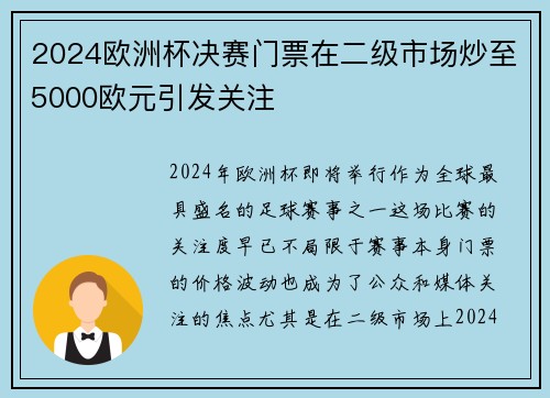 2024欧洲杯决赛门票在二级市场炒至5000欧元引发关注 2024欧洲杯决赛门票在二级市场炒至5000欧元引发关注